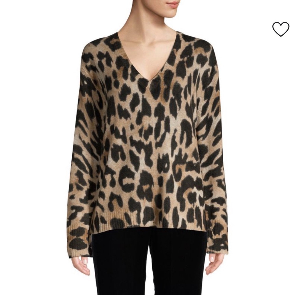 360 Cashmere Geraldine Leopard Print V-Neck Sweater
